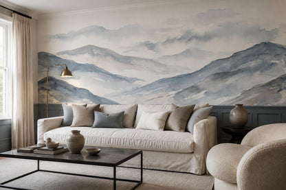 Misty Blue Mountains Watercolor Wallpaper Mural