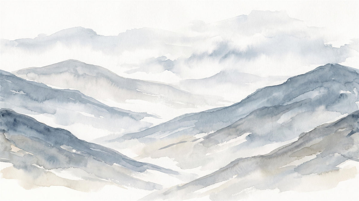 Misty Blue Mountains Watercolor Wallpaper Mural