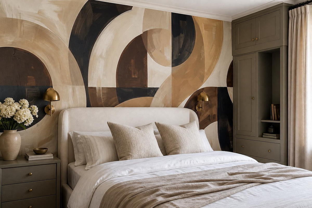 Brown Beige Overlapping Circles Abstract Wallpaper Mural