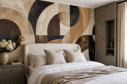 Brown Beige Overlapping Circles Abstract Wallpaper Mural