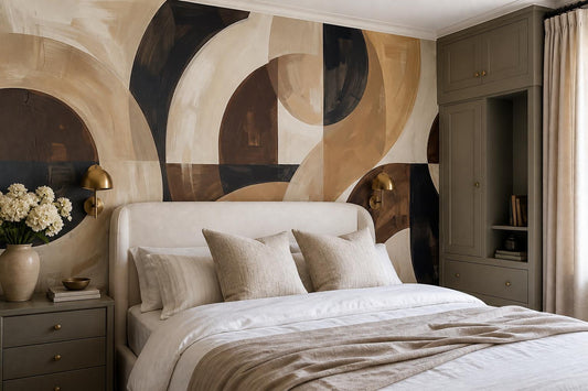 Brown Beige Overlapping Circles Abstract Wallpaper Mural