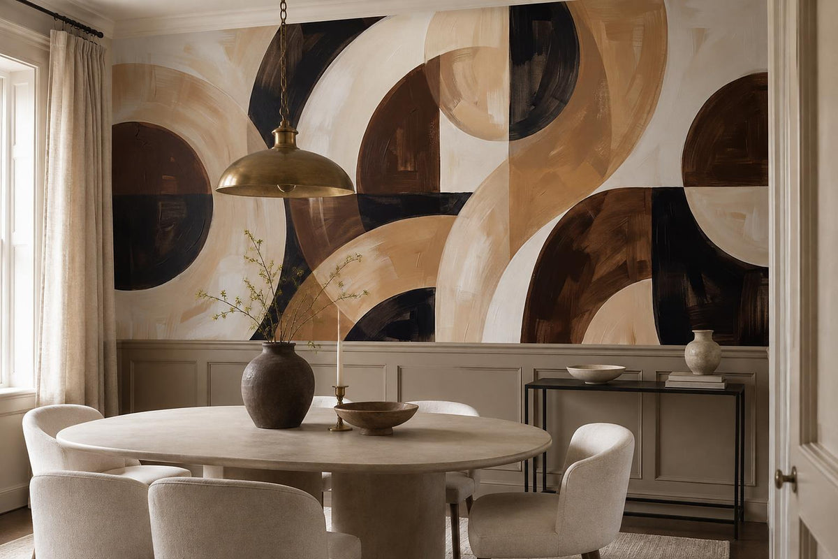 Brown Beige Overlapping Circles Abstract Wallpaper Mural