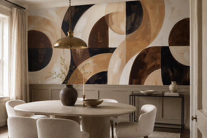 Brown Beige Overlapping Circles Abstract Wallpaper Mural