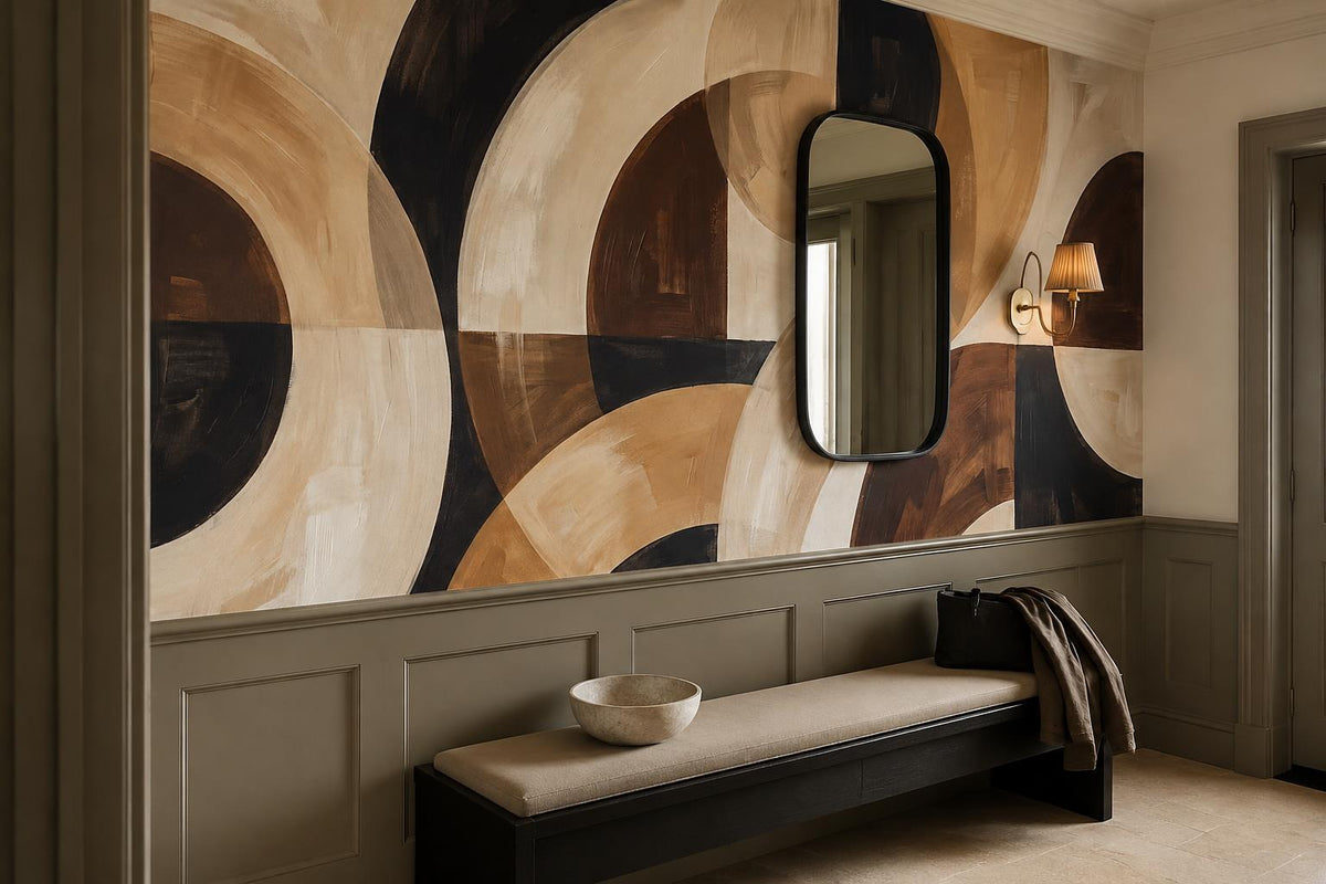 Brown Beige Overlapping Circles Abstract Wallpaper Mural