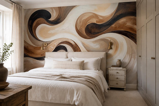 Fluid Brown Swirls Abstract Wallpaper Mural