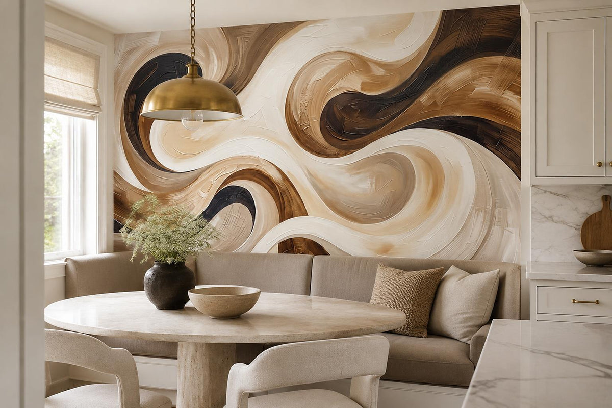 Fluid Brown Swirls Abstract Wallpaper Mural