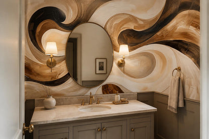 Fluid Brown Swirls Abstract Wallpaper Mural