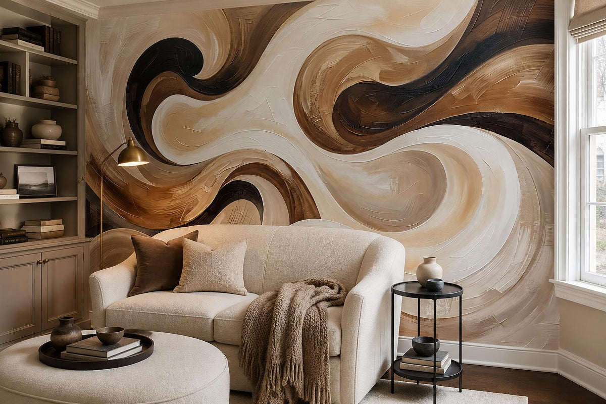 Fluid Brown Swirls Abstract Wallpaper Mural