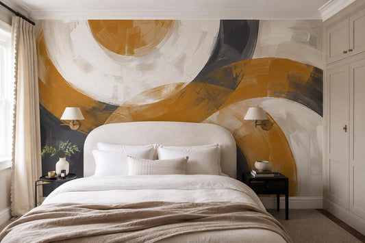 Ochre Bold Circular Abstract Wallpaper Mural
