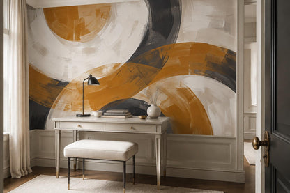 Ochre Bold Circular Abstract Wallpaper Mural