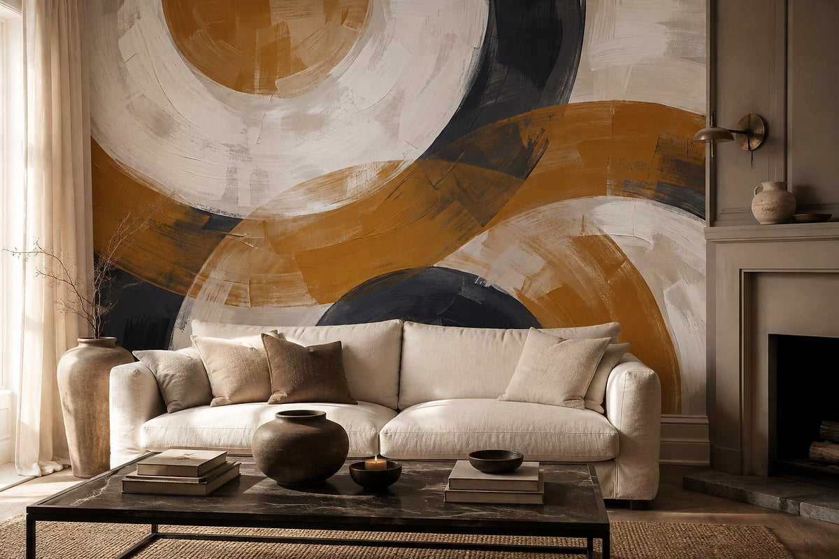 Ochre Bold Circular Abstract Wallpaper Mural