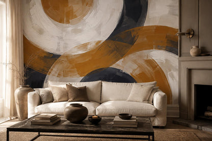 Ochre Bold Circular Abstract Wallpaper Mural