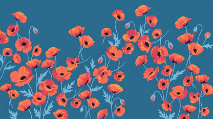 Teal Red Poppy Field Wallpaper Mural