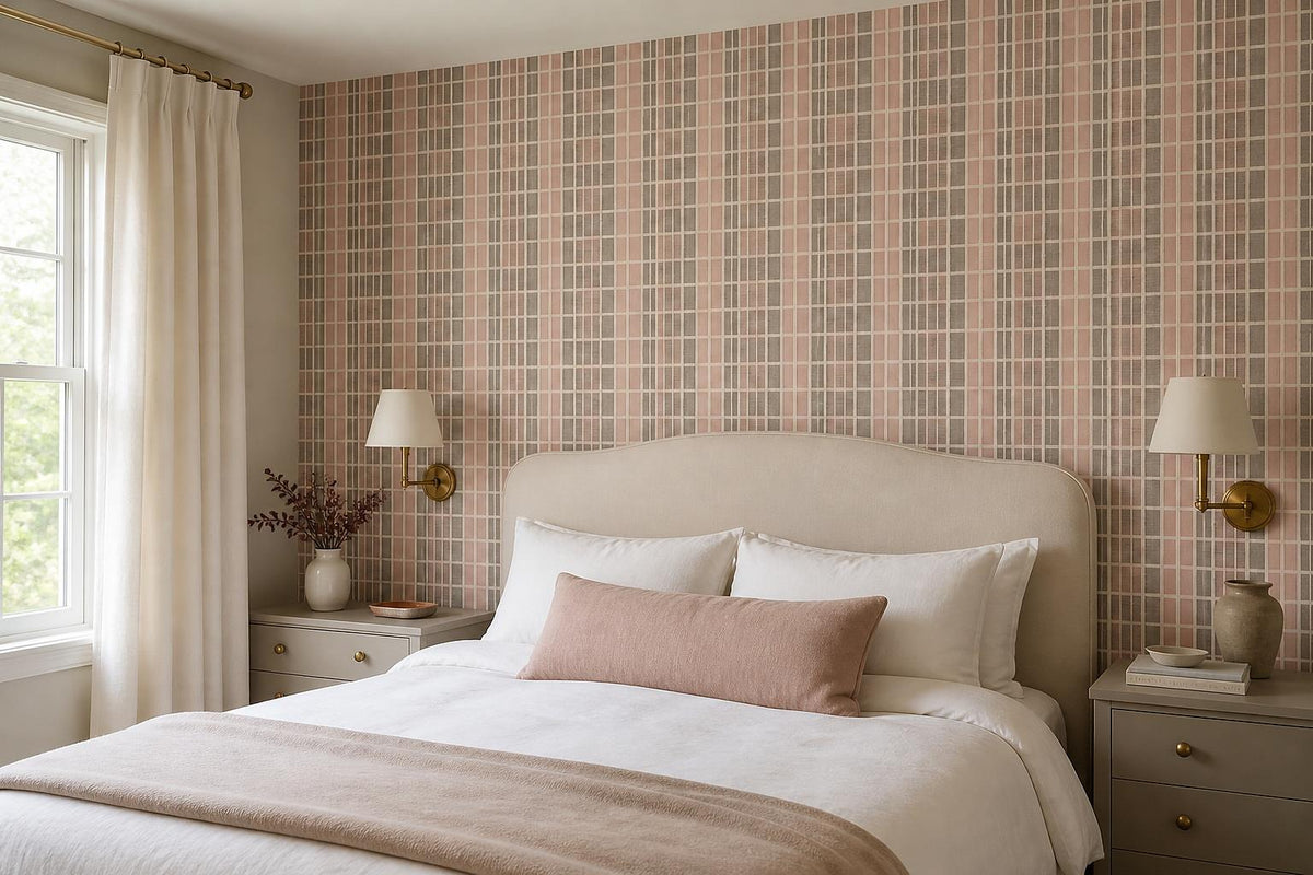 Blush Fine Plaid Grid Wallpaper Mural