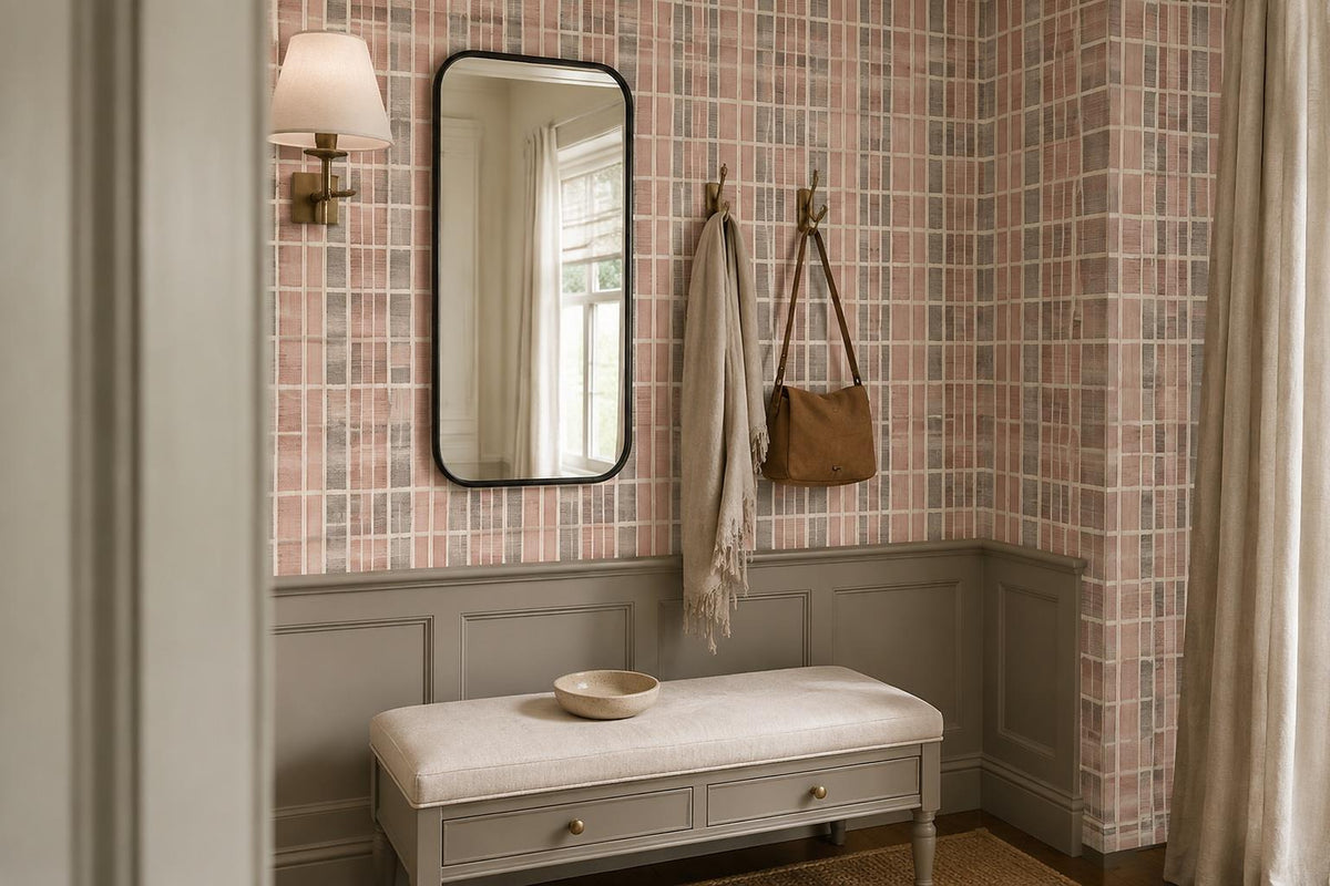 Blush Fine Plaid Grid Wallpaper Mural