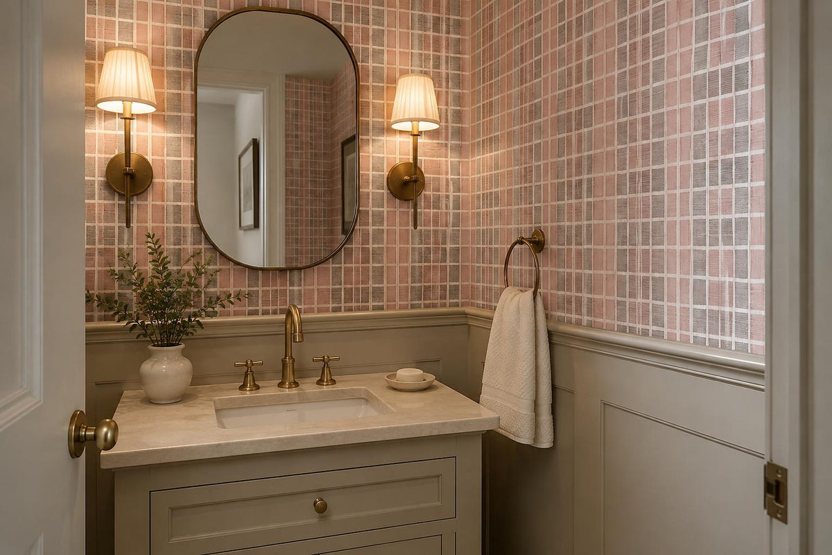 Blush Fine Plaid Grid Wallpaper Mural