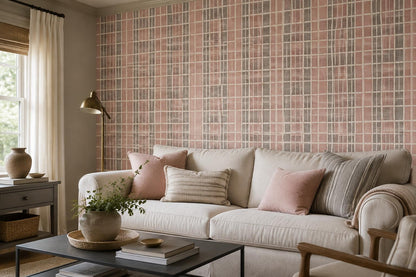 Blush Fine Plaid Grid Wallpaper Mural