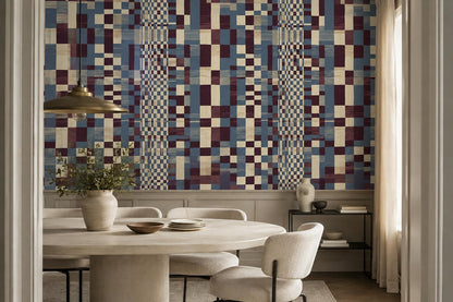 Navy Burgundy Patchwork Geometric Wallpaper Mural