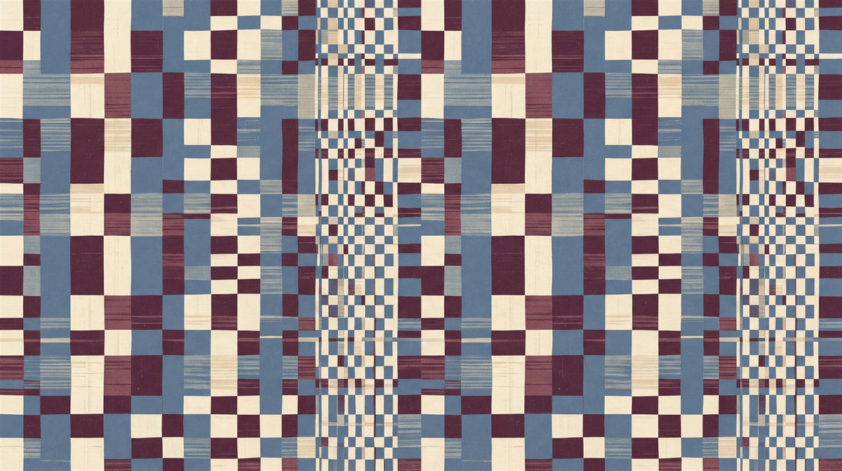 Navy Burgundy Patchwork Geometric Wallpaper Mural