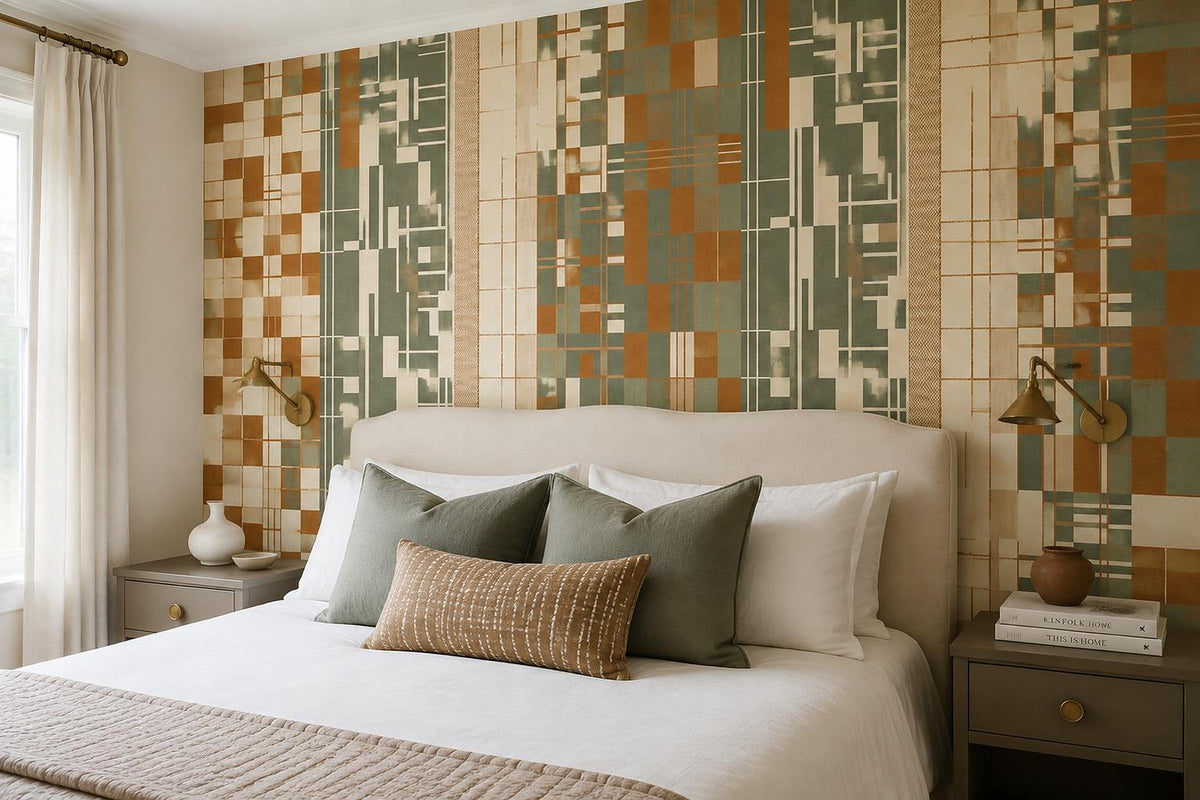 Sage Rust Patchwork Geometric Wallpaper Mural