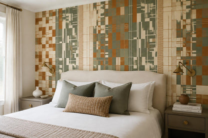 Sage Rust Patchwork Geometric Wallpaper Mural