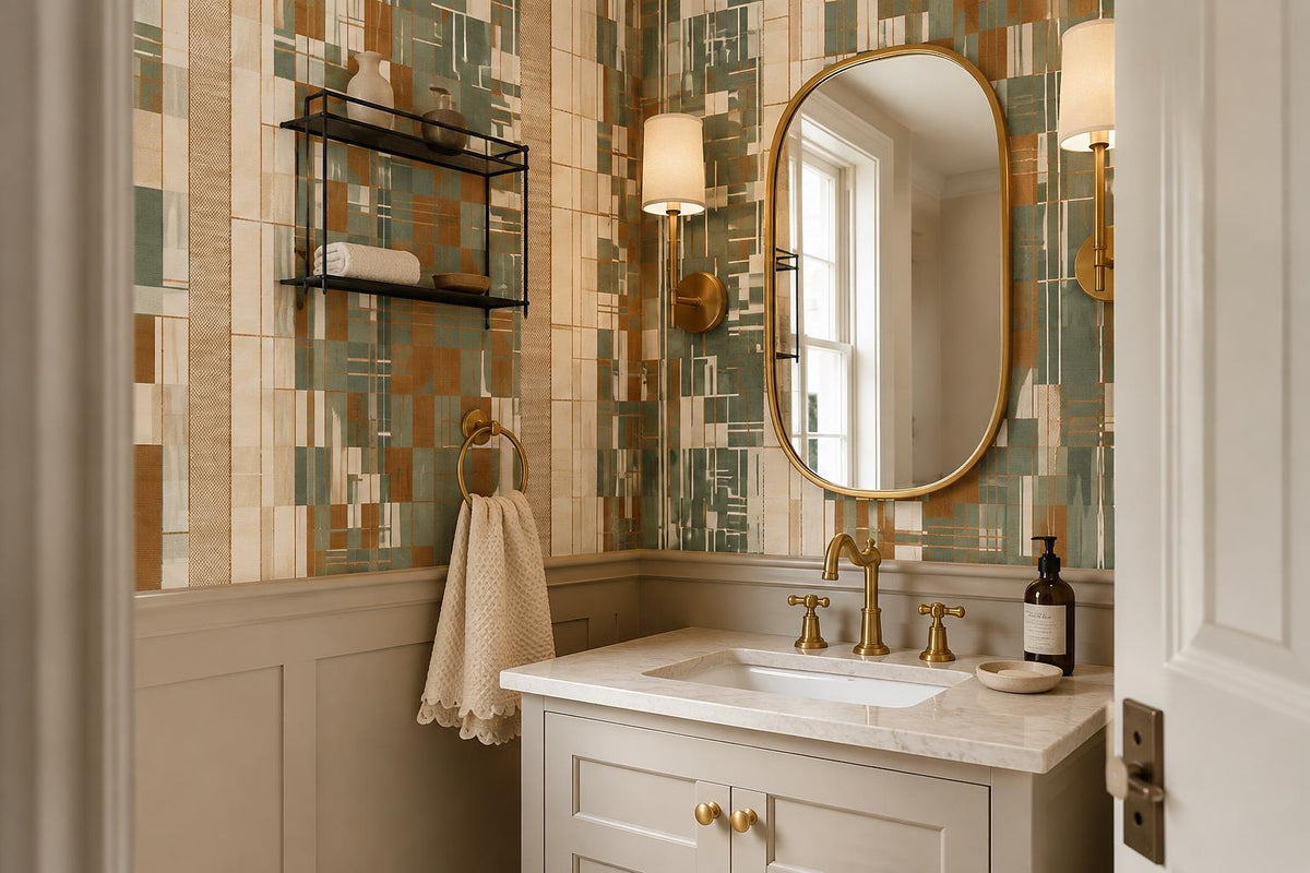 Sage Rust Patchwork Geometric Wallpaper Mural