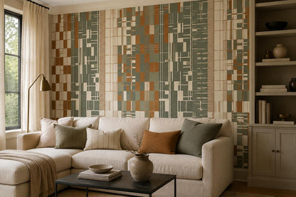 Sage Rust Patchwork Geometric Wallpaper Mural