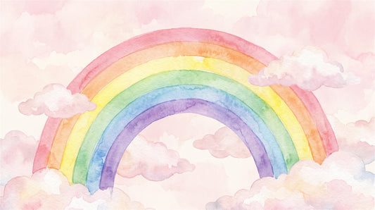 Pink Rainbow and Clouds Watercolor Wallpaper Mural