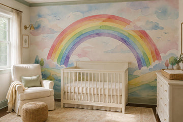 Pastel Rainbow Over Rolling Fields Wallpaper Mural