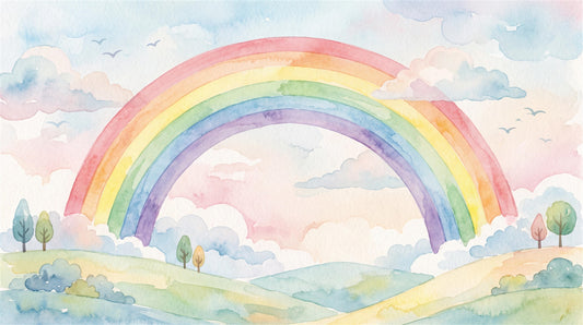 Pastel Rainbow Over Rolling Fields Wallpaper Mural