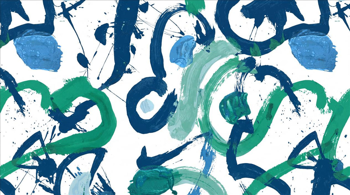 Blue Green Gestural Loops Abstract Wallpaper Mural