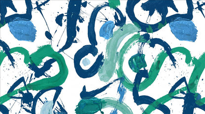 Blue Green Gestural Loops Abstract Wallpaper Mural