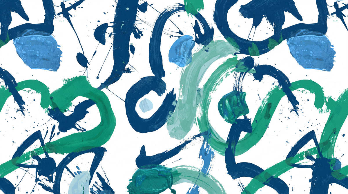 Blue Green Gestural Loops Abstract Wallpaper Mural