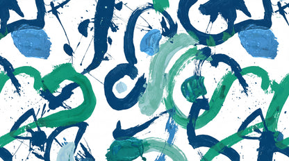 Blue Green Gestural Loops Abstract Wallpaper Mural