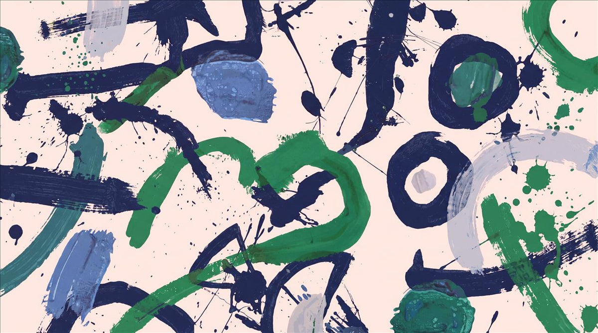 Navy Green Gestural Graffiti Wallpaper Mural