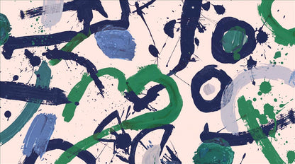 Navy Green Gestural Graffiti Wallpaper Mural