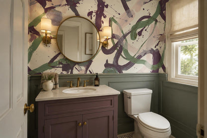 Purple Green Gestural Loop Wallpaper Mural interior scene