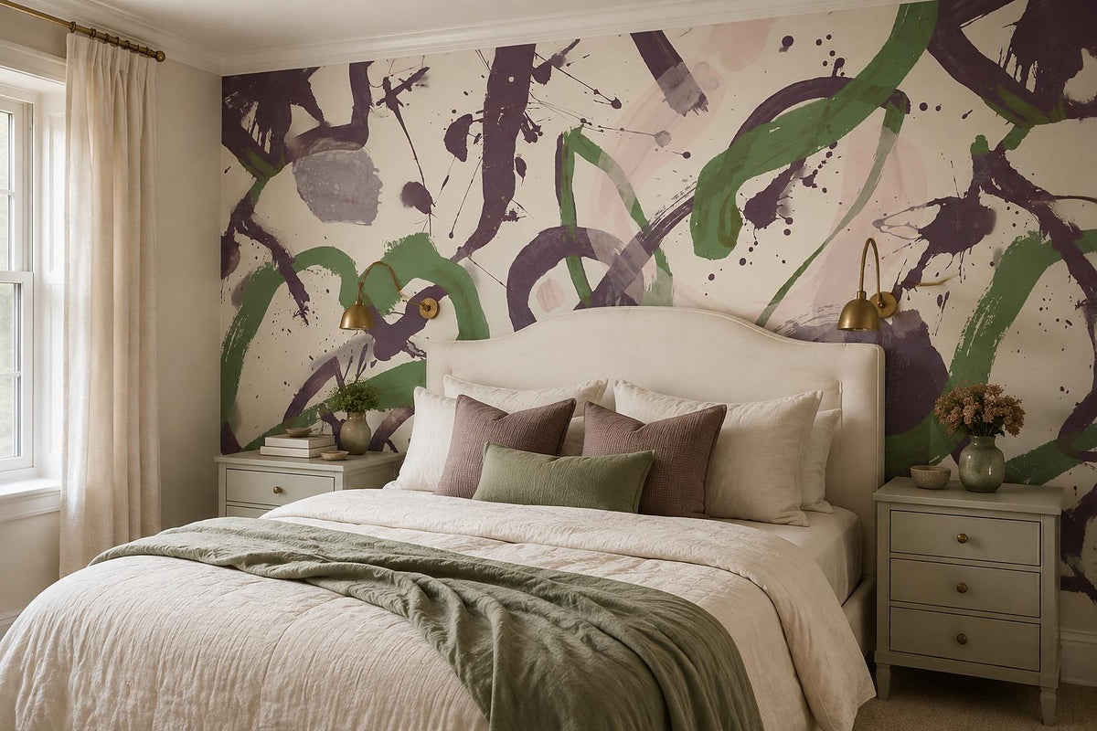 Purple Green Gestural Loop Wallpaper Mural room scene
