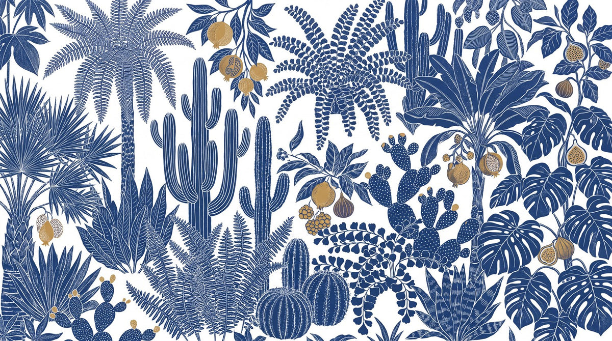 Blue Desert Cactus Botanical Wallpaper Mural