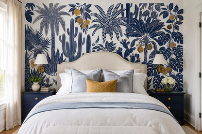Blue Desert Cactus Botanical Wallpaper Mural interior scene