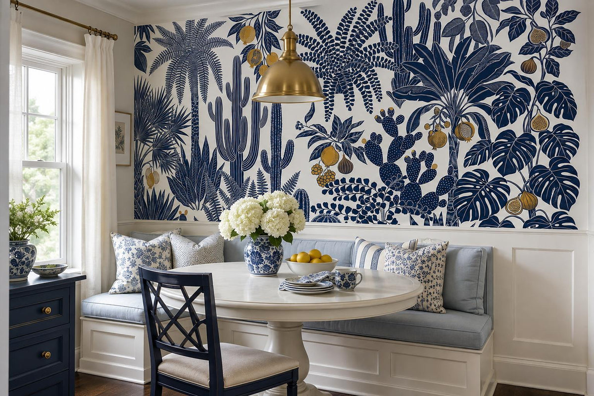 Blue Desert Cactus Botanical Wallpaper Mural interior scene