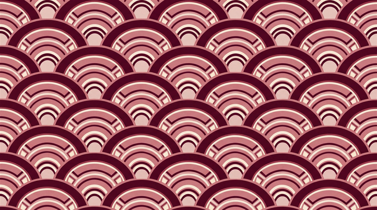 Burgundy Art Deco Scallops Wallpaper Mural