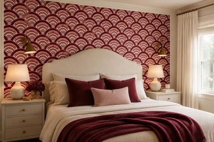 Burgundy Art Deco Scallops Wallpaper Mural interior scene