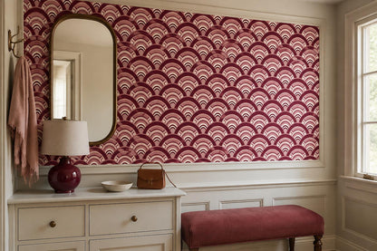 Burgundy Art Deco Scallops Wallpaper Mural interior scene