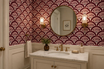 Burgundy Art Deco Scallops Wallpaper Mural interior scene