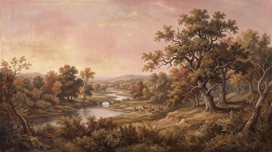 Romantic River Valley Oak Tree Wallpaper Mural pattern detail
