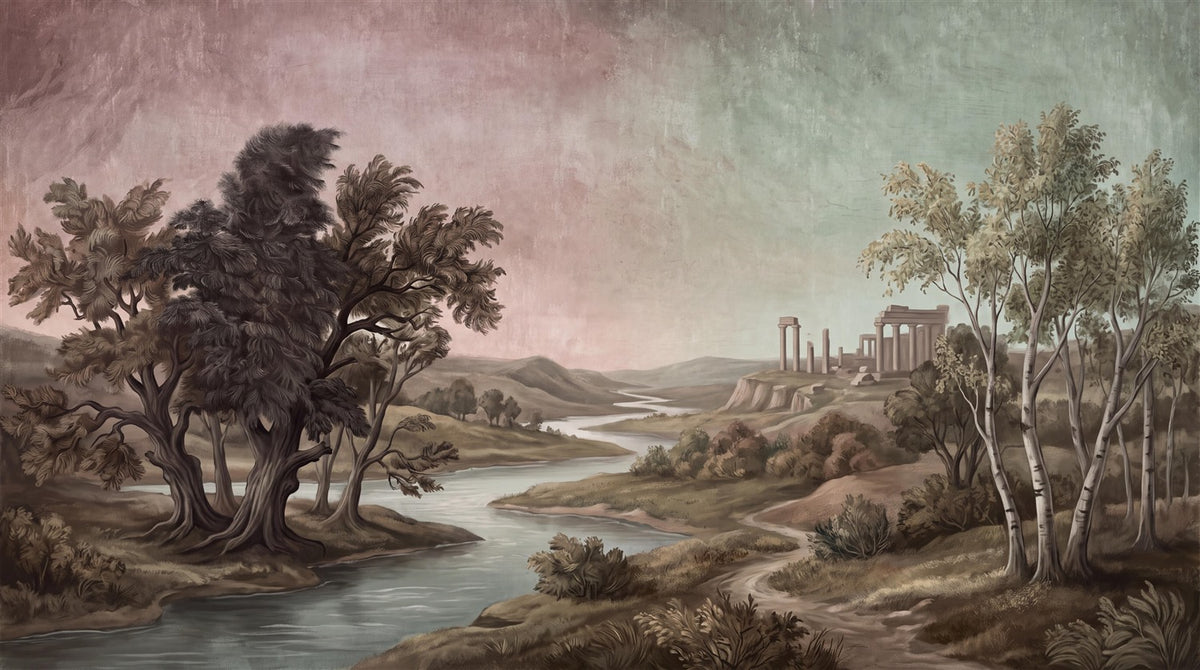 Mauve Green River Ruins Wallpaper Mural