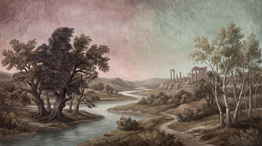 Mauve Green River Ruins Wallpaper Mural pattern detail