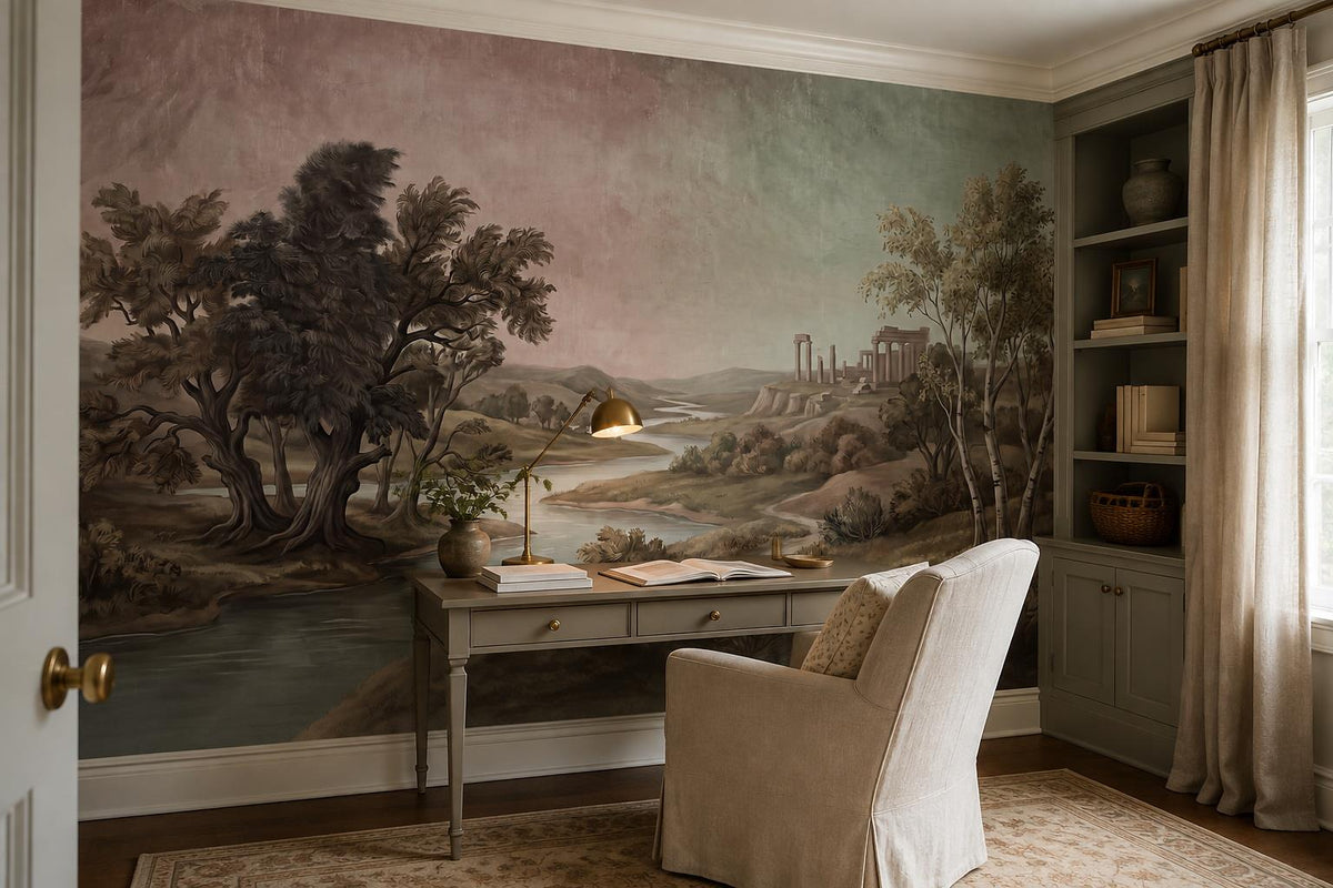 Mauve Green River Ruins Wallpaper Mural interior scene