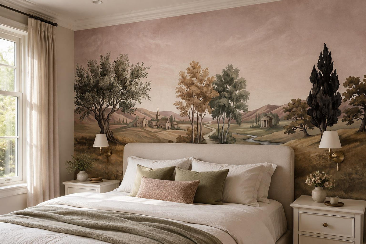 Blush Country Path Olive Tree Wallpaper Mural interior scene